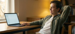 student completing first automation on Make