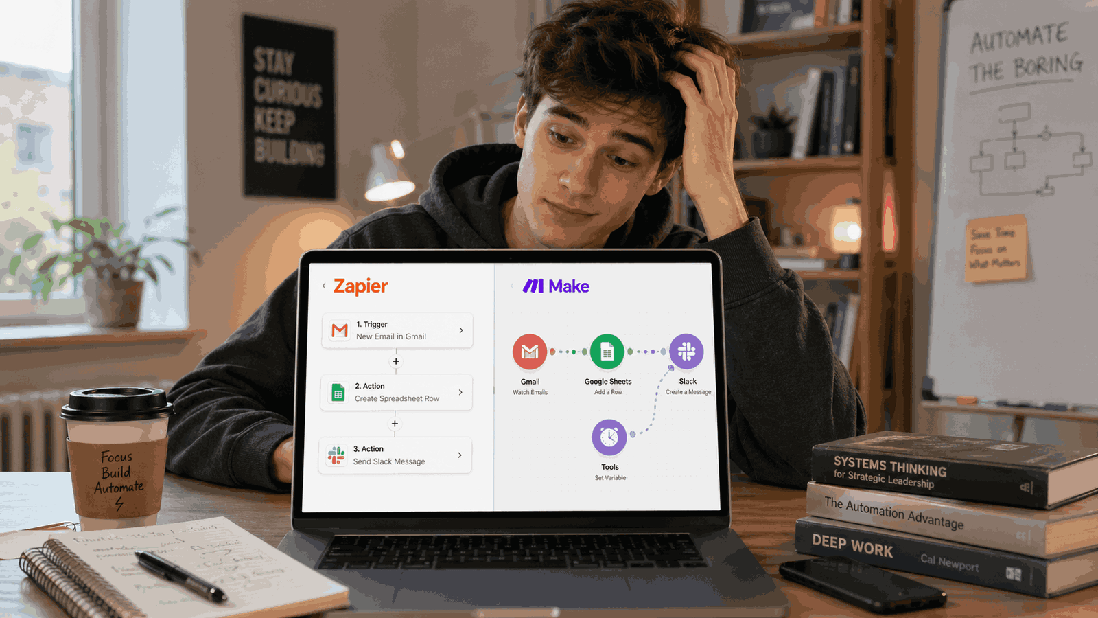 Zapier vs Make for beginners comparison