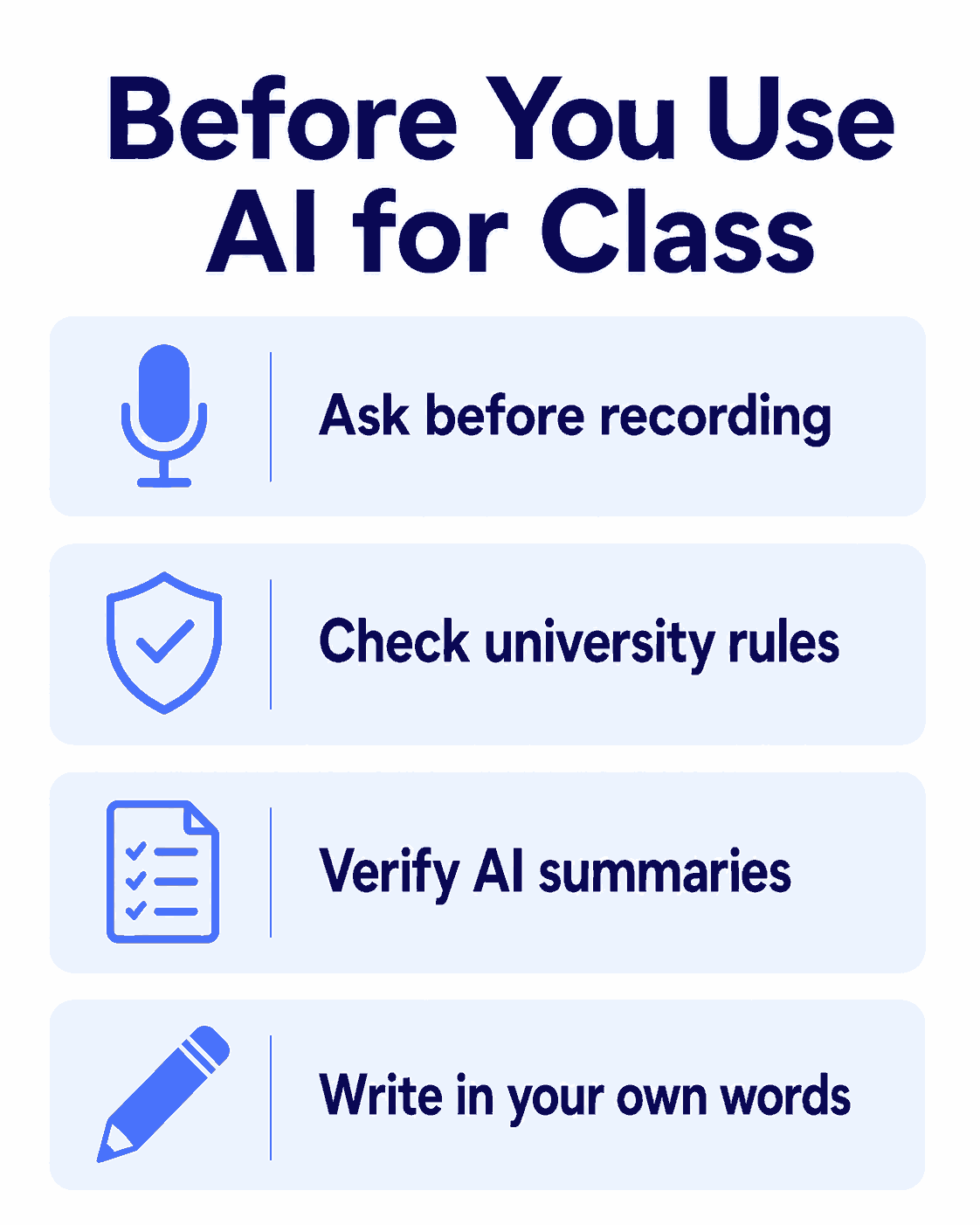 Academic integrity reminder for students using AI tools and lecture recording apps